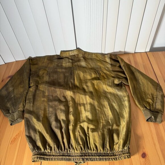 Vintage Sandwash Silk Bianca 100% Silk Green Oversized Jacket Swamp S - Picture 6 of 7